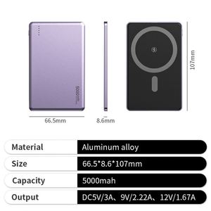 Ultra Thin Wireless Power Bank Aluminum Alloy Pocket Size 5000 Magnetic Fast Charging Powerbank with Logo - Product Image 4