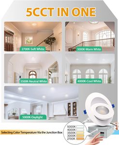 Lanbot <span class=keywords><strong>4</strong></span> <span class=keywords><strong>inch</strong></span> 5cct Gimbal <span class=keywords><strong>LED</strong></span> Đèn lõm 360 điều chỉnh hướng 2700k-5000K thay đổi độ sáng trang bị thêm nhúng có thể đèn - Product Image 3