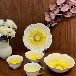 Platos de Cerámica de Alta Calidad para Postre, Platos para Cena, Tazones para Ensalada, <span class=keywords><strong>Vajilla</strong></span> Creativa de Porcelana con Diseño de Flores Amarillas - Product Image 3