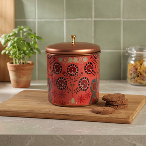 Red Bohemian Printed Copper Food <b>Container</b> With Lid Round <b>Storage</b> Jar <b>For</b> <b>Kitchen</b> Use - Product Image 4