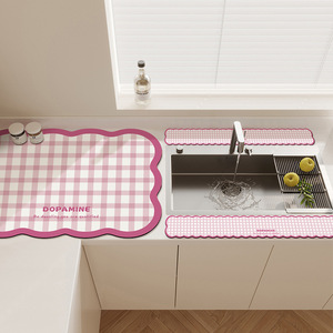 Alfombrilla de cocina Dopamine con patrón rectangular a cuadros, absorbente y de secado rápido para encimera de fregadero - Product Image 1