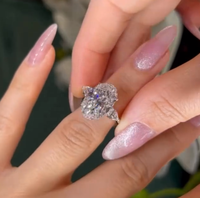 Bague de fiançailles en or blanc 10K 14K 18K avec trois pierres ovales en diamant de laboratoire VVS pour femmes, certifiée IGI