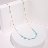 Ensemble de bijoux bohème en acier inoxydable plaqué or 18 carats avec des liens en forme de fleurs, imitation perle turquoise, collier et bracelet pour femmes
