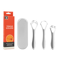 Lot de 3 gratte-langue professionnels en acier inoxydable avec boîte de voyage – Outil de nettoyage portable, écologique, réutilisable et antidérapant en forme de U