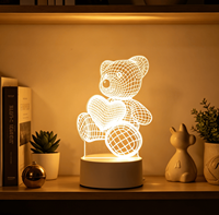 Nouvelle Lampe LED USB 3D Illusion Créative Personnalisable avec Photo, Motif Ours Adorable, pour Chambre d'Enfant, Base de Table/Bureau en Acrylique 7/16, Idéale pour Noël