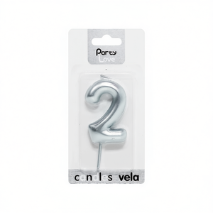 Candela Numero 2 in Argento 'Party Love' 6Cm per Decorazione Torta di Compleanno - Product Image 1