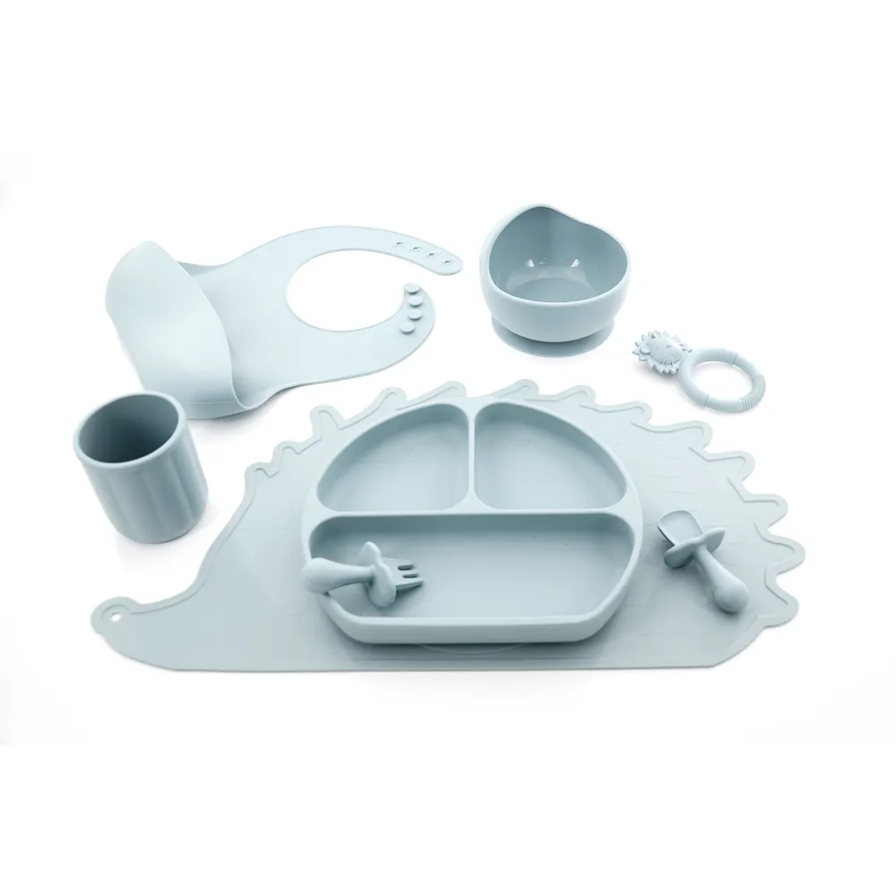 Großhandel Baby Fütterung Geschirr Set Soft Spoon BPA Free Saug Silikon platte Kleinkind Schüssel Wasserdichte Baby Lätzchen