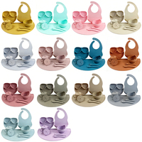 Ensemble de vaisselle en silicone sans BPA du fabricant : bavoir imperméable, bol à forte succion, assiette antidérapante pour bébé, tasse à eau avec deux couvercles