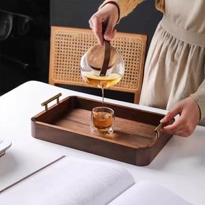 Black Walnut Wood Serving <b>Tray</b> With Brass Handles For <b>Tea</b> Coffee Hotel Use - Product Image 2
