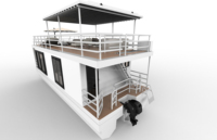 Bateau-maison de luxe moderne en aluminium Allhouse avec moteur hors-bord 90 CV pour activités nautiques et excursions, capacité de 6 à 10 personnes