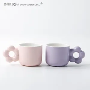 Ceramic Drinkware Cute Large Capacity Cup Pink Flower Shape Design Coffee Tea Mug