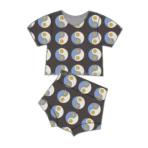 Летний комплект одежды из двух предметов для маленьких девочек, футболка с коротким рукавом и цветочным принтом, детская одежда
