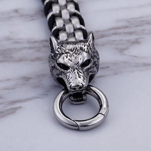 KALEN <span class=keywords><strong>Bracciale</strong></span> in Acciaio Inossidabile <span class=keywords><strong>e</strong></span> Pelle con Motivo Lupo, <span class=keywords><strong>Bracciale</strong></span> <span class=keywords><strong>Argento</strong></span> per <span class=keywords><strong>Uomo</strong></span> - Product Image 4