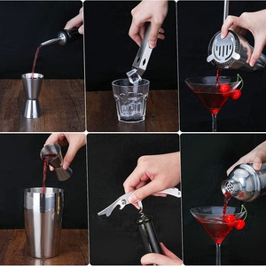 Ensemble de shakers à cocktails, 15 pièces, outils de bar en acier inoxydable, mélangeur pour <span class=keywords><strong>barman</strong></span> avec support en bambou, équipement de bar à domicile - Product Image 5