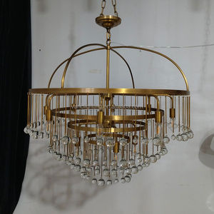 Lustre moderne rond en laiton et verre, cascade multi-niveaux, pour salon de luxe, plafond haut, hall d'hôtel, luminaire suspendu - Product Image 1