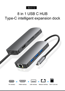 Gray Type c Hub 8 in 1 Aluminum Shell <strong>Usb</strong> C Hub Adapter <strong>to</strong> <strong>Ethernet</strong> with HDMI 4K,TF/SD Card Reader <strong>USB</strong> 3.0 PD for MacBook - Product Image 2