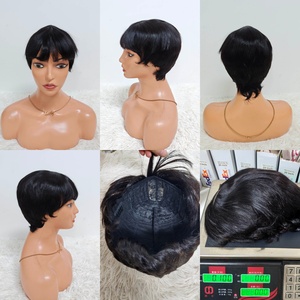 Promotion $9.5 Lace Bang Short Human Hair <b>Wigs</b> for Black Women Pixie Cut <b>Wig</b> Silk Base Lace <b>Wigs</b> Natural Hair Wholesale - Product Image 5