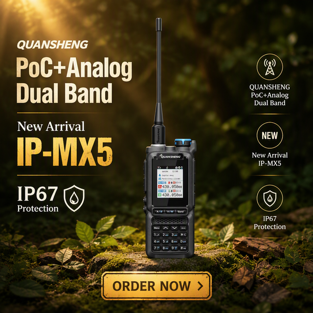 Premium QUANSHENG IP-MX5 PoC Analog One Key Dual Transmit Radio Light Weight Full Keypad Color Display Walkie Talkie