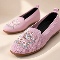 2026 Mocassins Femme Broderie Papillon Et Fleurs Dessus Tricot Volant Sans Lacets Semelle Extérieure PVC Flexible Chaussures Pla