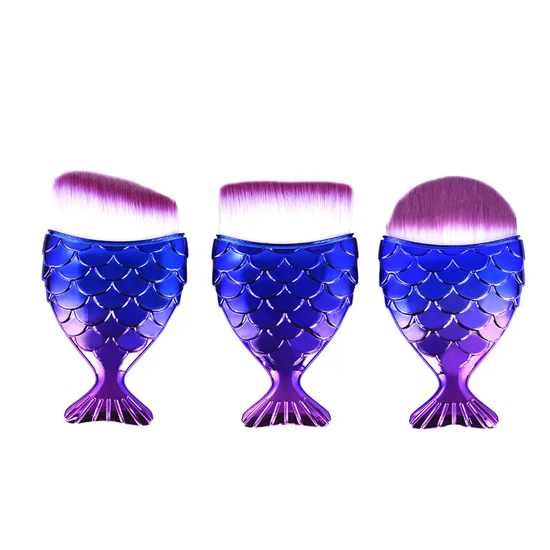 wholesale Custom Logo Free Samples 3 Pcs Makeup Brush Set Mermaid Fish Tail Scale Makeup Brush Set & tools