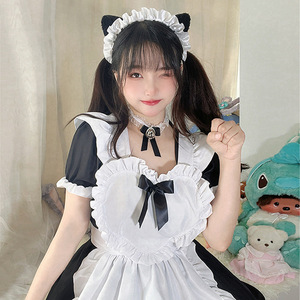 Japanese Classic Black White Maid Outfit Cosplay Lolita Dress With Apron Necklace Headwear For Anime Role Play Spring 2025 - Product Image 3