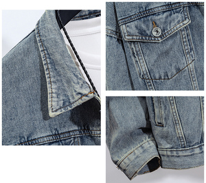 Chaqueta vaquera desgastada Vintage con logotipo Y2K personalizado para hombre, chaqueta vaquera de trabajo de gran tamaño para hombre, Chaquetas vaqueras - Product Image 5