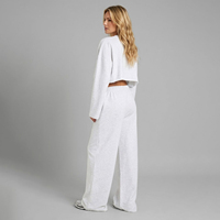 Ensemble de survêtement streetwear personnalisé pour femme, 2 pièces : sweat-shirt court à épaules tombantes et ourlet brut, et pantalon de jogging large