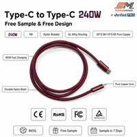 Câble USB-C OEM 240W avec puce E-marker, charge rapide PD, tressé en nylon, 5A 48V, transfert de données rapide, pour téléphone portable, vente en gros