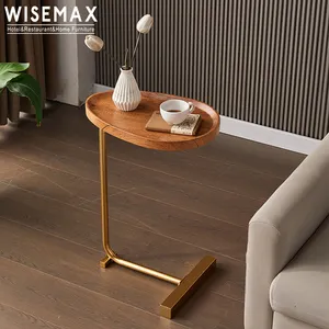 WISEMAX 가구 럭셔리 거실 소파 엔드 테이블 현대 디자인 Wooded 최고 금속 C 모양의 커피 테이블 사이드 테이블 카페