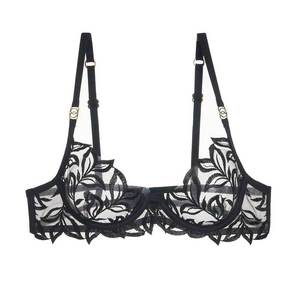 Ensemble de Lingerie Sexy en Dentelle Brodé de Feuilles pour Femme, Soutien-Gorge à Armatures et String, Ensemble 2 Pièces Ultra-Fin Transparent - Product Image 2