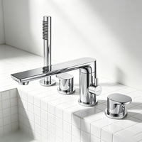 Ensemble de robinetterie de baignoire HONGDEC de luxe en chrome à poser sur le rebord avec douchette à main, 4 trous, pour salle de bain