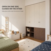 Armoire pour enfants bicolore avec étagère ouverte et 4 tiroirs, poignées colorées, porte à charnières, du sol au plafond, sur mesure