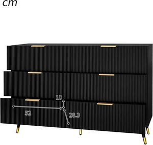 <span class=keywords><strong>Commode</strong></span> moderne en bois avec poignées dorées, 6 grands <span class=keywords><strong>tiroirs</strong></span> de rangement pour chambre d'enfant, 120x40x77cm, noir - Product Image 4