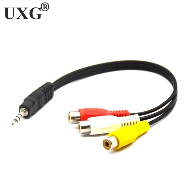 3.5mm Jack To 3 RCA Male Audio Video AV Cable AUX 3.5mm Male Plug 90 Degree Right Angled to 3RCA Female Audio Y Cable 0.2m/20cm