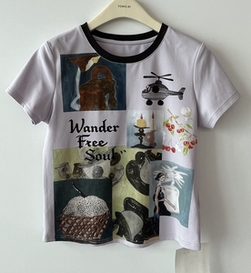 T-shirt à manches courtes pour femme, motif puzzle artistique unique, 100% Coton, Teint uni, Séchage rapide, Style décontracté d'été, Wander Free Soul, Impression intégrale - Product Image 6