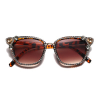 Lunettes de soleil œil de chat 2065B UV400 orange et blanc, ornées de diamants, tendance européenne et américaine