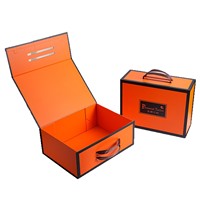 Boîtes pliables à fermeture magnétique pour chaussettes, garniture orange et noire, poignée en cuir, emballage cadeau pour vêtements, boutique de mode, vente en gros