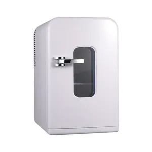 Mini refrigerador morno e frio portátil compacto termoelétrico do refrigerador do carro com porta transparente 15L