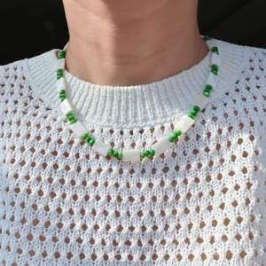 Collar de Concha de Mariposa Blanca Cuadrada Natural, Joyería Personalizada, Serie Bosque, Collar de Cuentas de Concha Verde Fresca para Mujeres y Hombres - Product Image 2