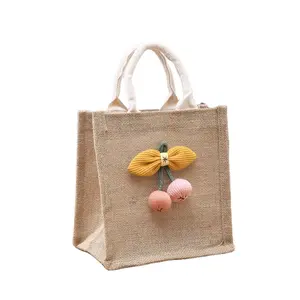 Fabricants vintage poignée coton et lin sacs à provisions autocollant lin cadeau sacs de jute