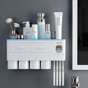 Porte-brosse à dents magnétique avec presse-dentifrice avec tasses pour 2/3 personnes dans la salle de bain Support de rangement sans clou - Product Image 1