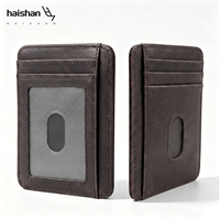 Dompet Kartu Kulit Asli Tipis, Tempat Kartu Saku Depan, Minimalis, Anti RFID, untuk Pria dan Wanita