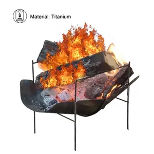 Barbecue Charcoal Grill titanium Folding Portable BBQ Tool Kits Titanium Fire Pit Folding Barbecue Grill for outdoor cooking