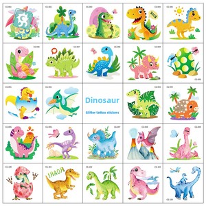Autocollants de tatouage temporaire à transfert d'eau à paillettes motif dessin animé pour enfants, mignons petits dinosaures, <span class=keywords><strong>film</strong></span> d'eau pour tatouage transfrontalier - Product Image 3