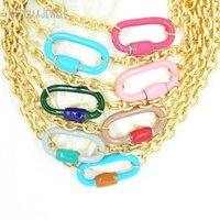 Collier avec fermoir mousqueton en émail couleur arc-en-ciel NM30125, chaîne à maillons géométriques plaquée or 18 carats, bijoux pour femmes