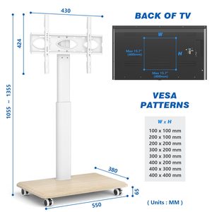 Support de télévision universel pour téléviseurs de 26 à <span class=keywords><strong>65</strong></span> <span class=keywords><strong>pouces</strong></span>, avec support réglable en hauteur, pivotant, avec étagères de rangement pour téléviseurs LCD, LED, <span class=keywords><strong>OLED</strong></span> et Smart TV - Product Image 3