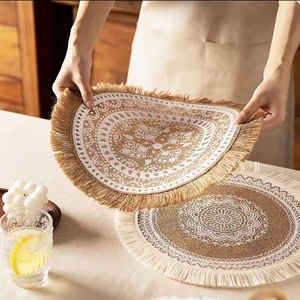 Mantel Individual Redondo de Yute Estilo Bohemio para Mesa de Comedor, Moderno, Tejido, con Borlas, Clásico, para Platos y Tazas, para Restaurantes y Hoteles - Product Image 3