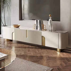Moderno centro di intrattenimento <span class=keywords><strong>in</strong></span> pietra sinterizzata bianca per soggiorno mobile portaoggetti laterale per unità <span class=keywords><strong>TV</strong></span> con <span class=keywords><strong>Base</strong></span> <span class=keywords><strong>in</strong></span> metallo dorato - Product Image 1