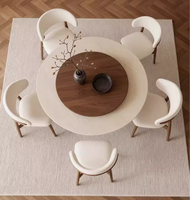 Moderner Esstisch aus Eschenholz & Steinplatte mit 6-Stühlen, Drehbarem Design, Kompaktes Esszimmermöbel für Zuhause