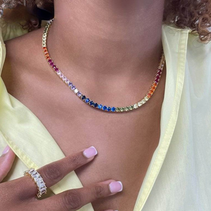 Collana Choker Tennis con Pavé di Zirconi CZ da 4mm Arcobaleno di Alta Qualità per Donna, <span class=keywords><strong>Gioielli</strong></span> Placcati Oro Stile Hip Hop alla Moda per Matrimoni - Product Image 2